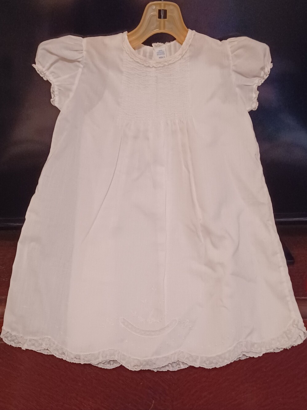 Vintage Feltman Brothers Delicate White Embroidered Lace Trim Baby Gown W/ Slip